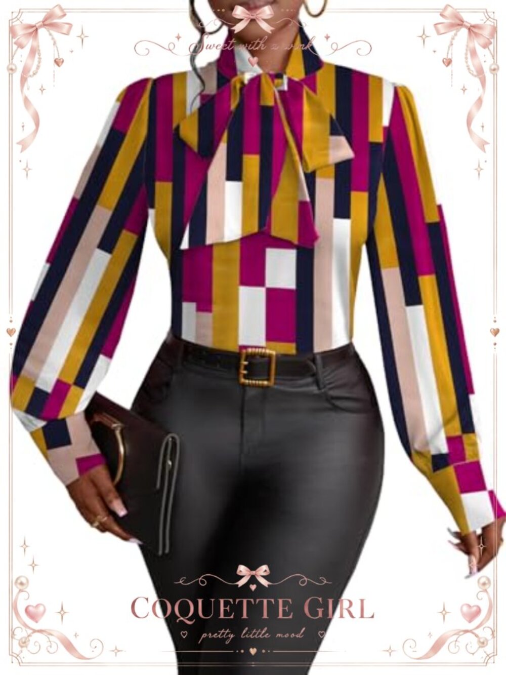 Long Sleeve Bow Tie Neck Blouse Office Shirt Top